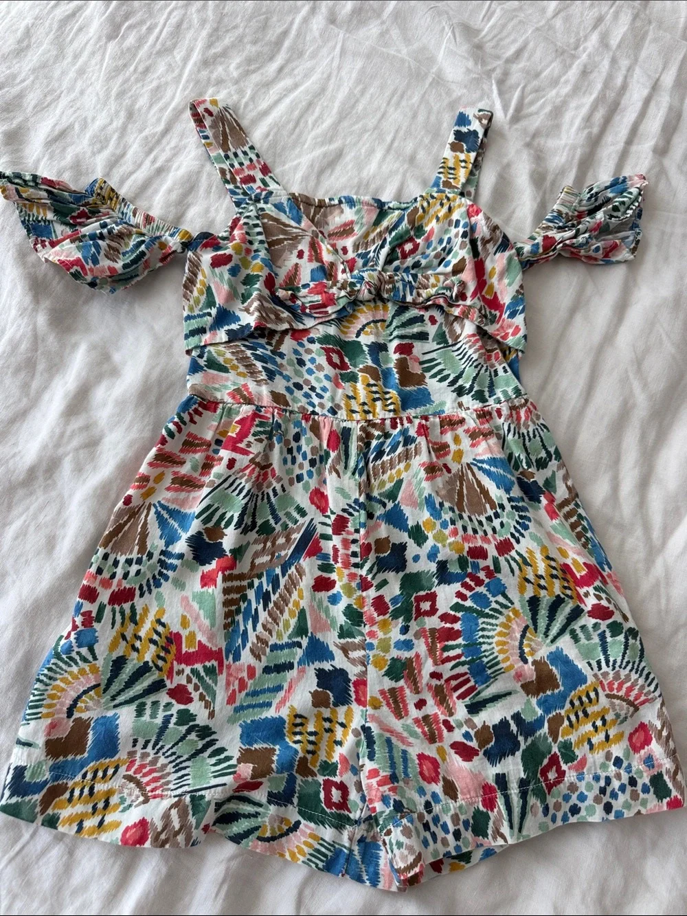 Mayoral Multicolor Cold-Shoulder Printed Romper - White Base